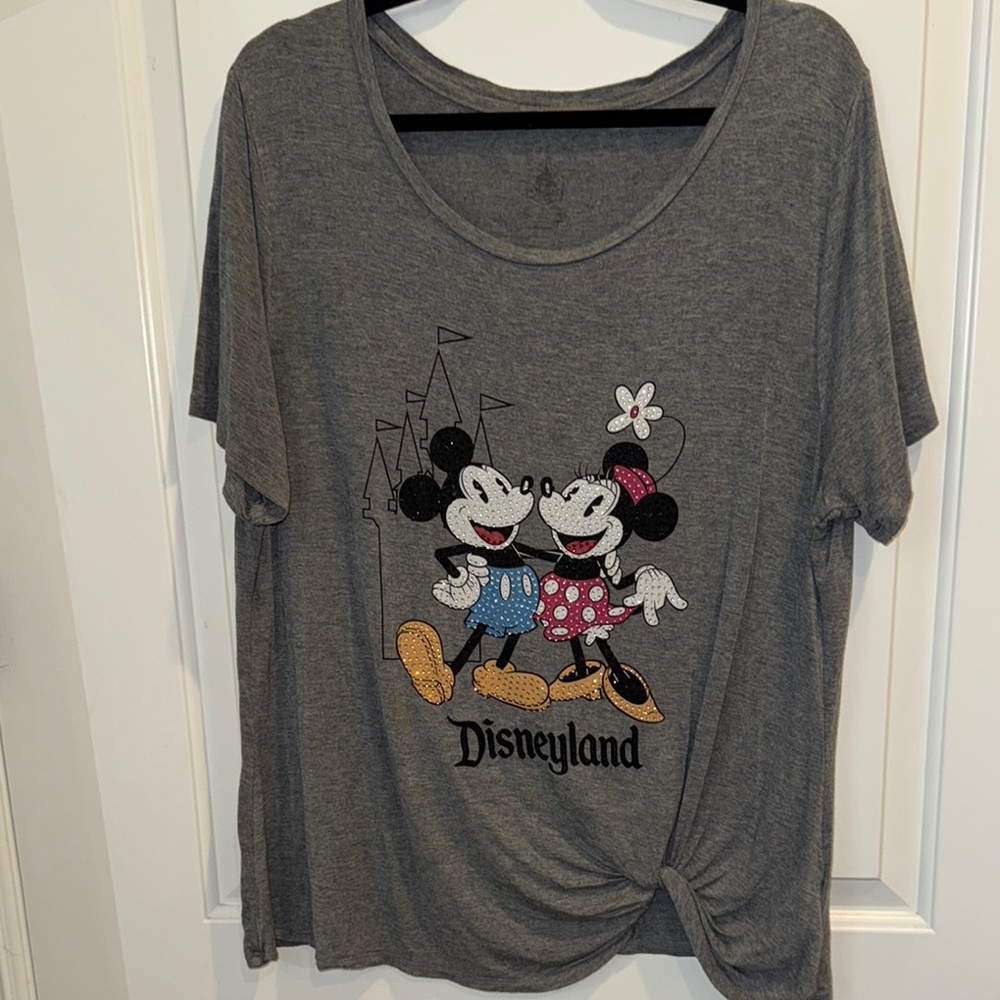 Disney Gray Short Sleeve Tees with Mickey and Minnie Rhinestone